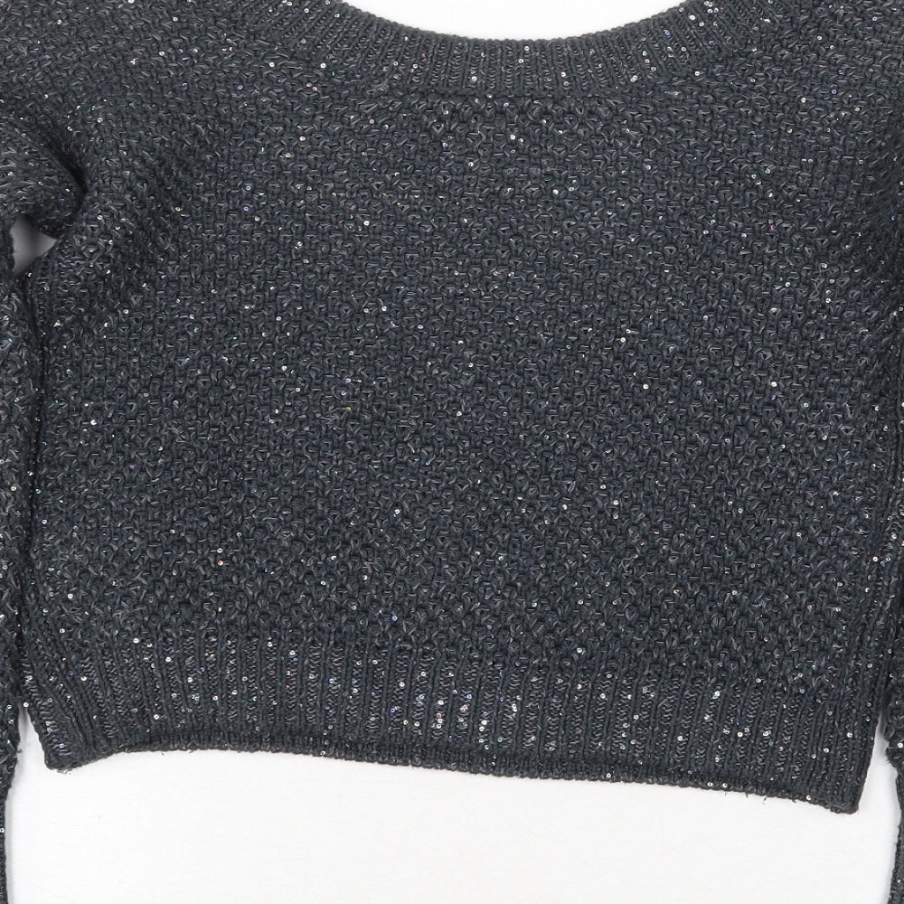 Sisley Womens Grey Boat Neck Cotton Pullover Jumper Size XS Pullover