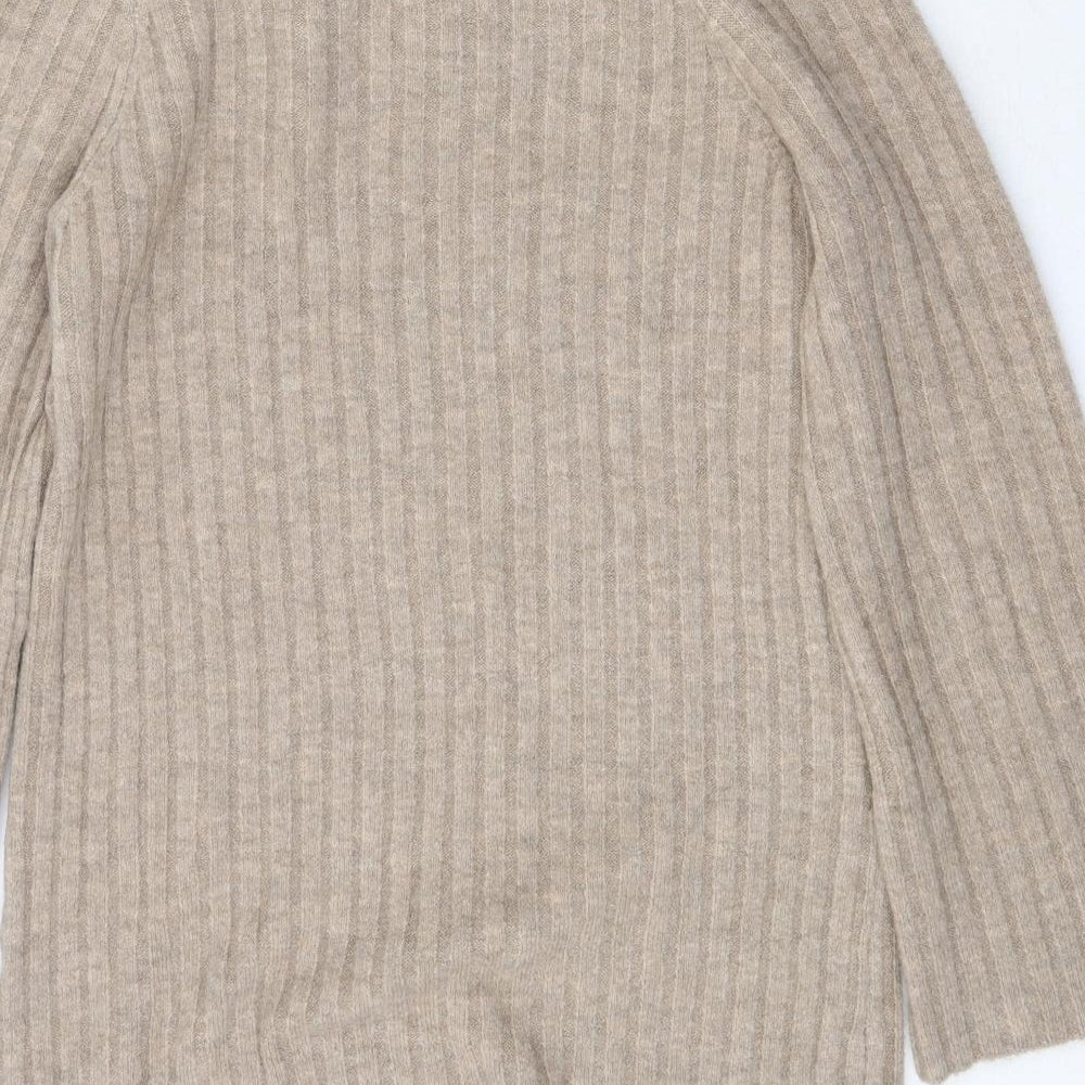 H&M Womens Beige Boat Neck Acrylic Pullover Jumper Size M