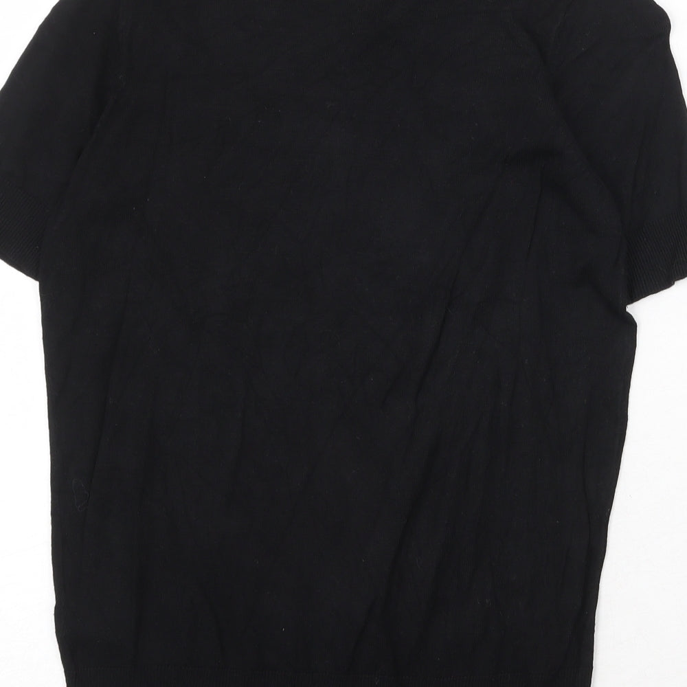 Marks & Spencer Womens Black Herringbone Viscose Basic T-Shirt Size 6 Round Neck