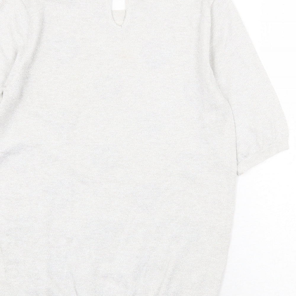 NEXT Womens Silver Round Neck Geometric Cotton Pullover Jumper Size 6 - Heart Pattern