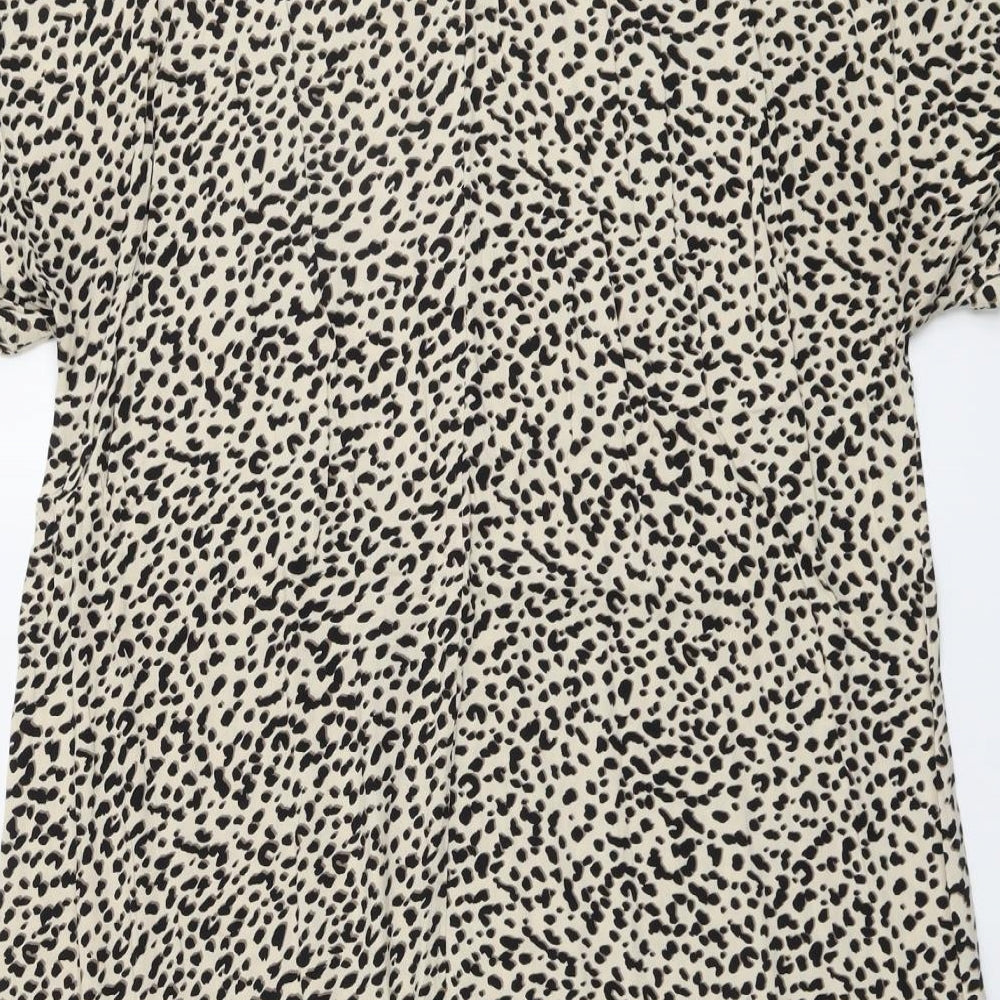 H&M Womens Beige Animal Print Viscose A-Line Size 10 Round Neck Pullover - Leopard Pattern