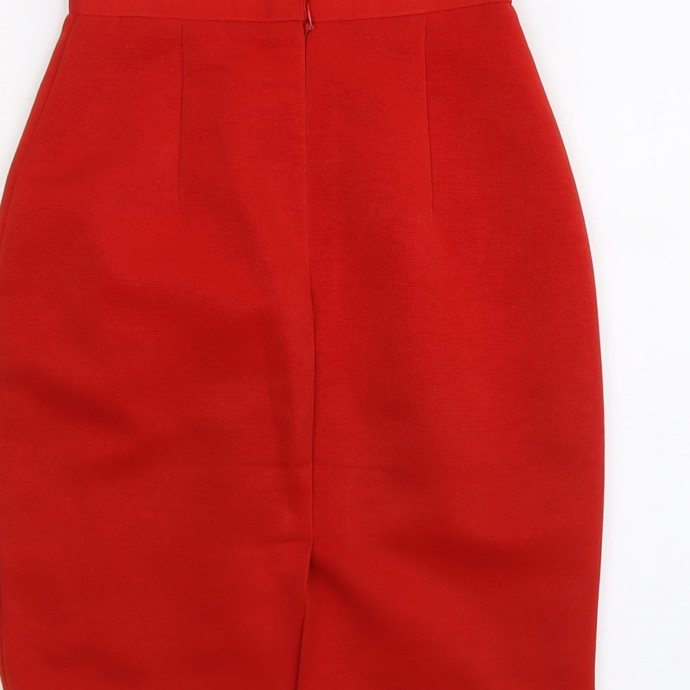 After Work Womens Red Polyester A-Line Skirt Size S Zip
