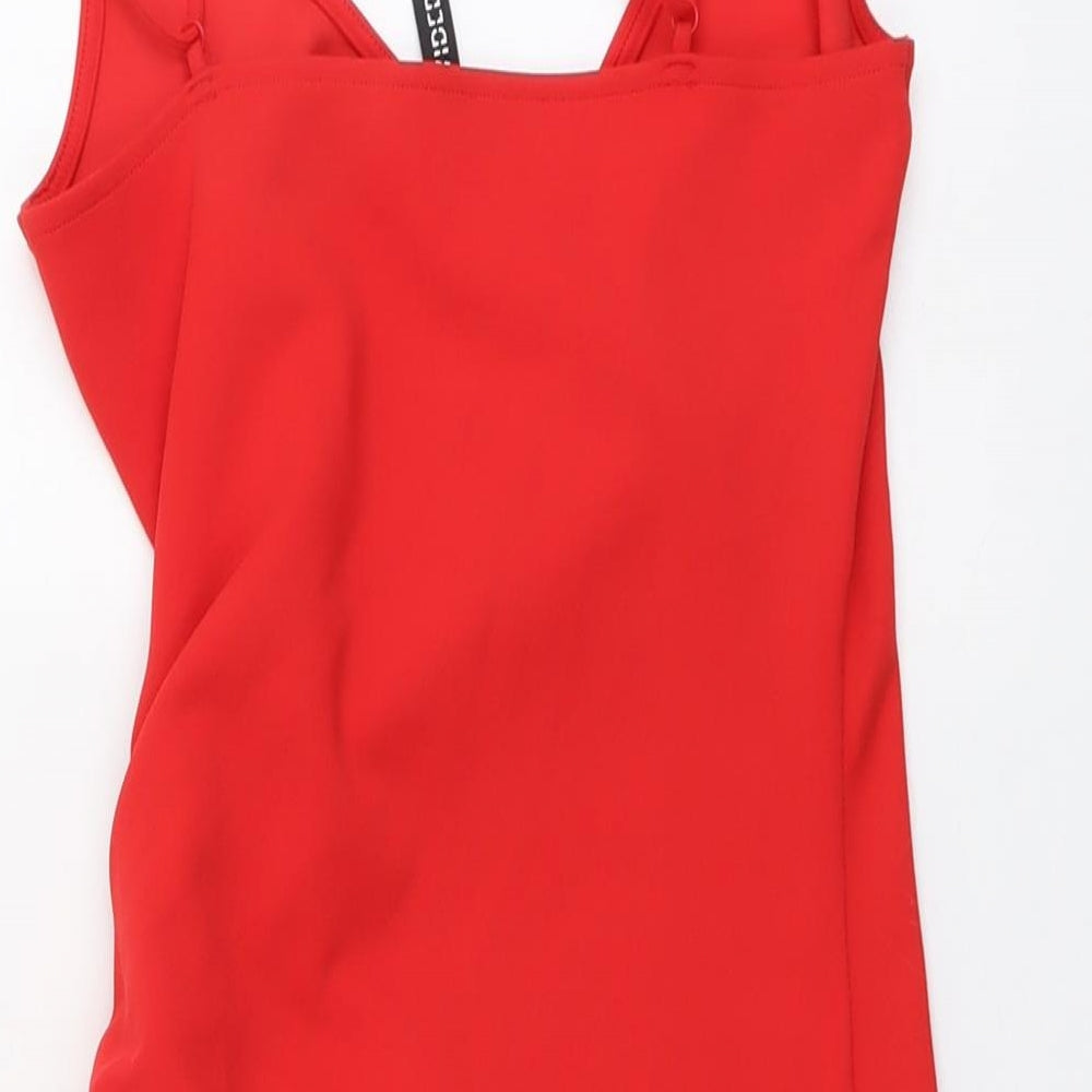 H&M Womens Red Polyester Bodycon Size 8 V-Neck Pullover