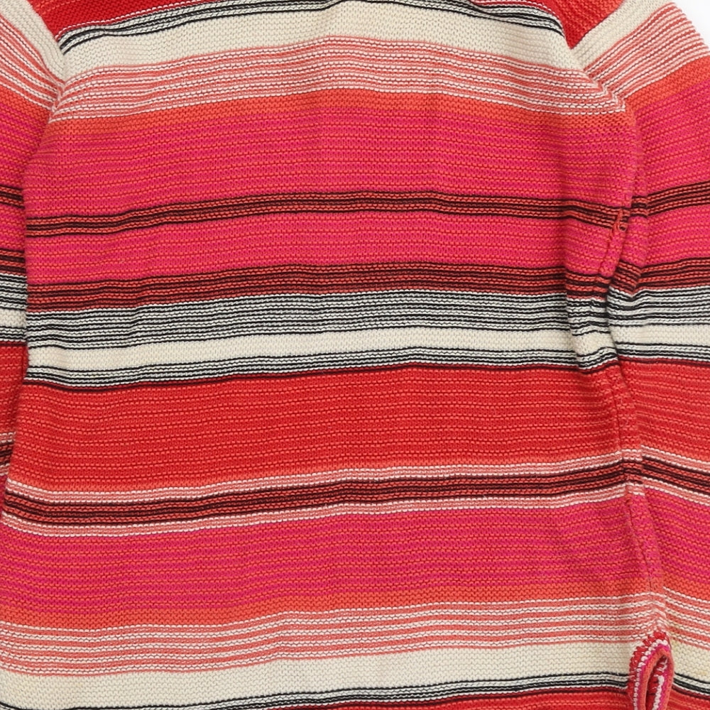NEXT Womens Multicoloured V-Neck Striped Cotton Pullover Jumper Size S