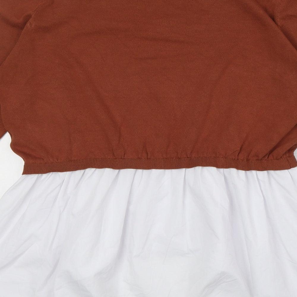 QED London Womens Brown Round Neck Viscose Pullover Jumper Size L - Layered Shirt