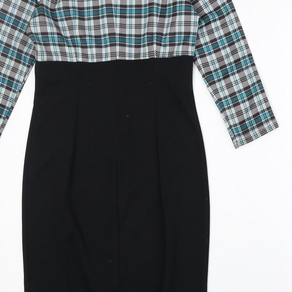 Nice forever Womens Black Plaid Polyester A-Line Size 6 Collared Zip