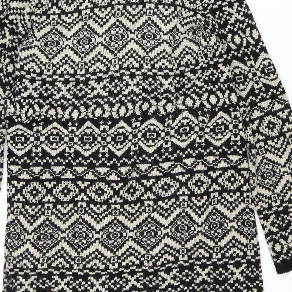 Remel London Womens Black V-Neck Geometric Acrylic Cardigan Jumper Size M