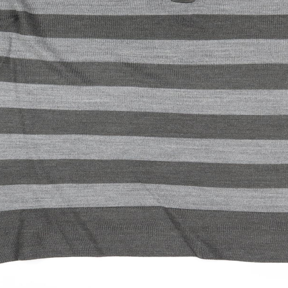 Marks & Spencer Womens Grey Boat Neck Striped Acrylic Pullover Jumper Size 12