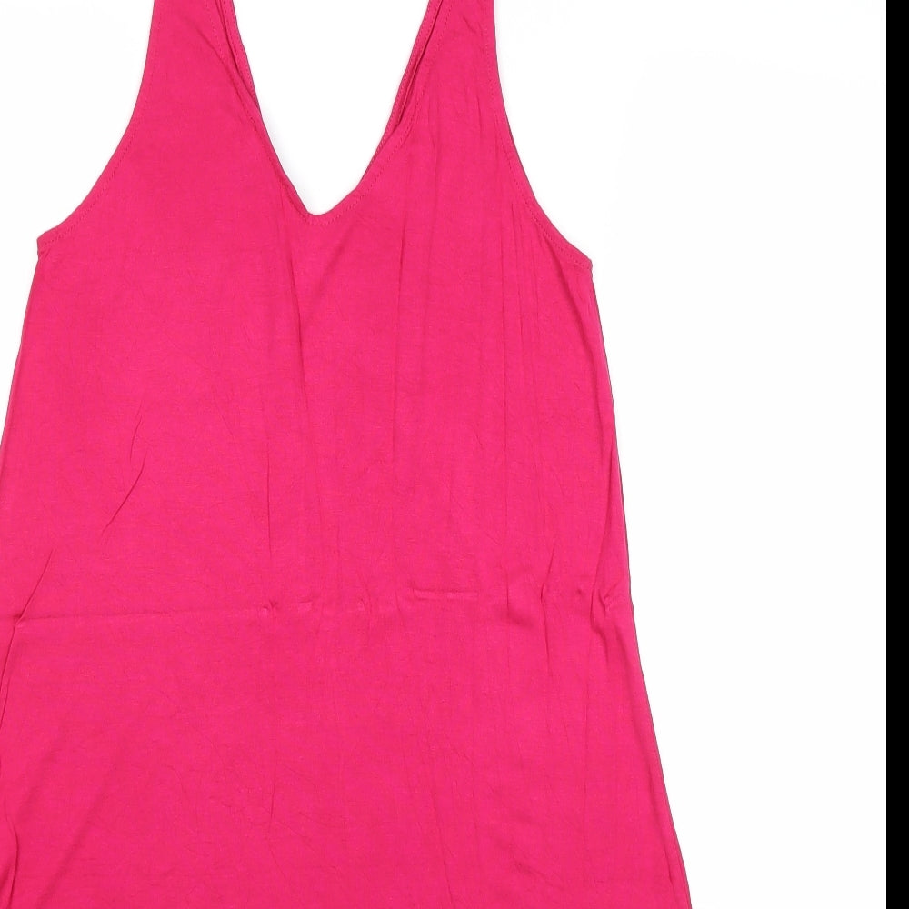 Warehouse Womens Pink Viscose Basic Tank Size 10 V-Neck