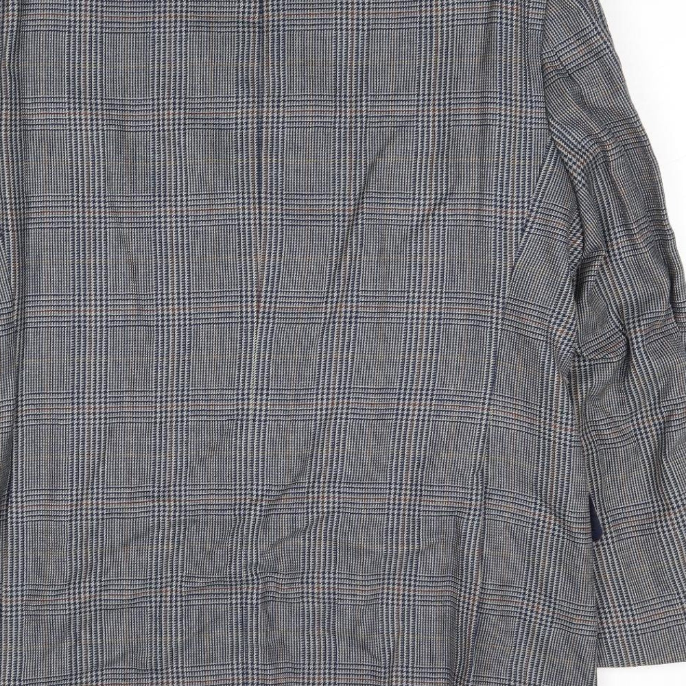 Hornes Mens Blue Plaid Wool Jacket Blazer Size 44 Regular