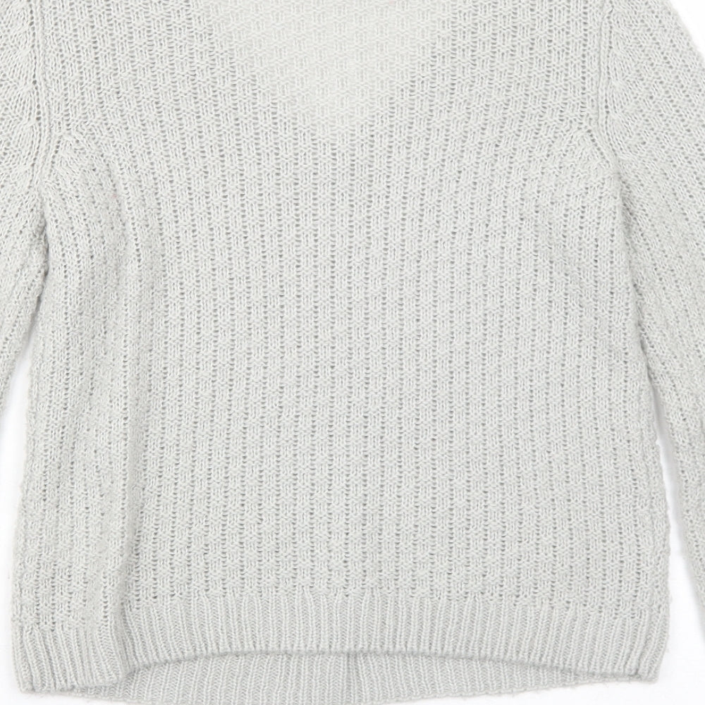 H&M Womens Grey V-Neck Acrylic Pullover Jumper Size S