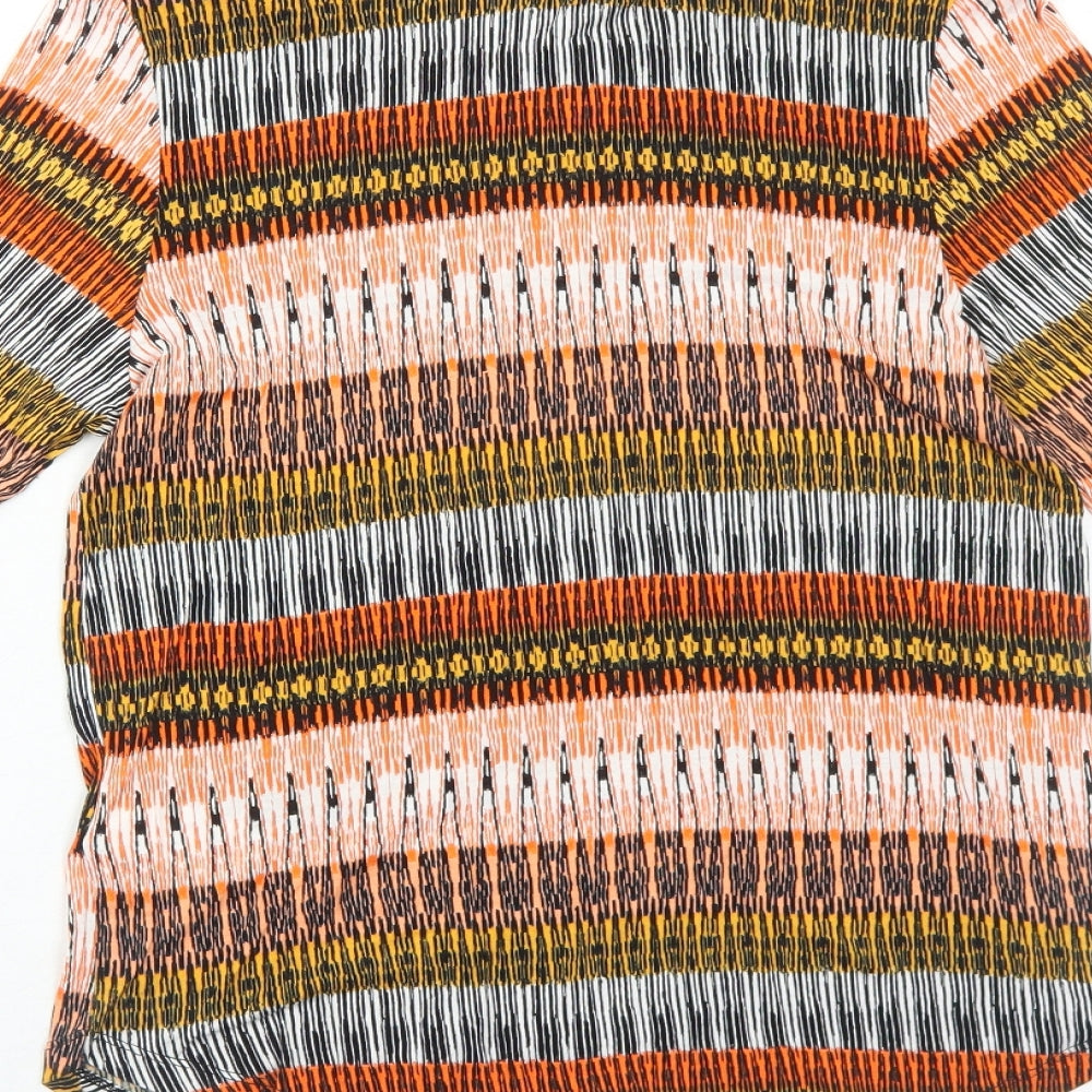 H&M Womens Orange Geometric Viscose Basic Blouse Size S Round Neck
