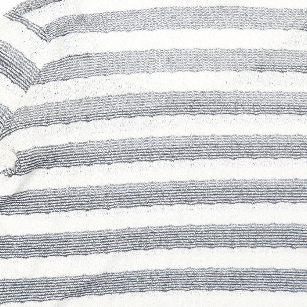 NEXT Womens Blue V-Neck Striped Viscose Pullover Jumper Size 12