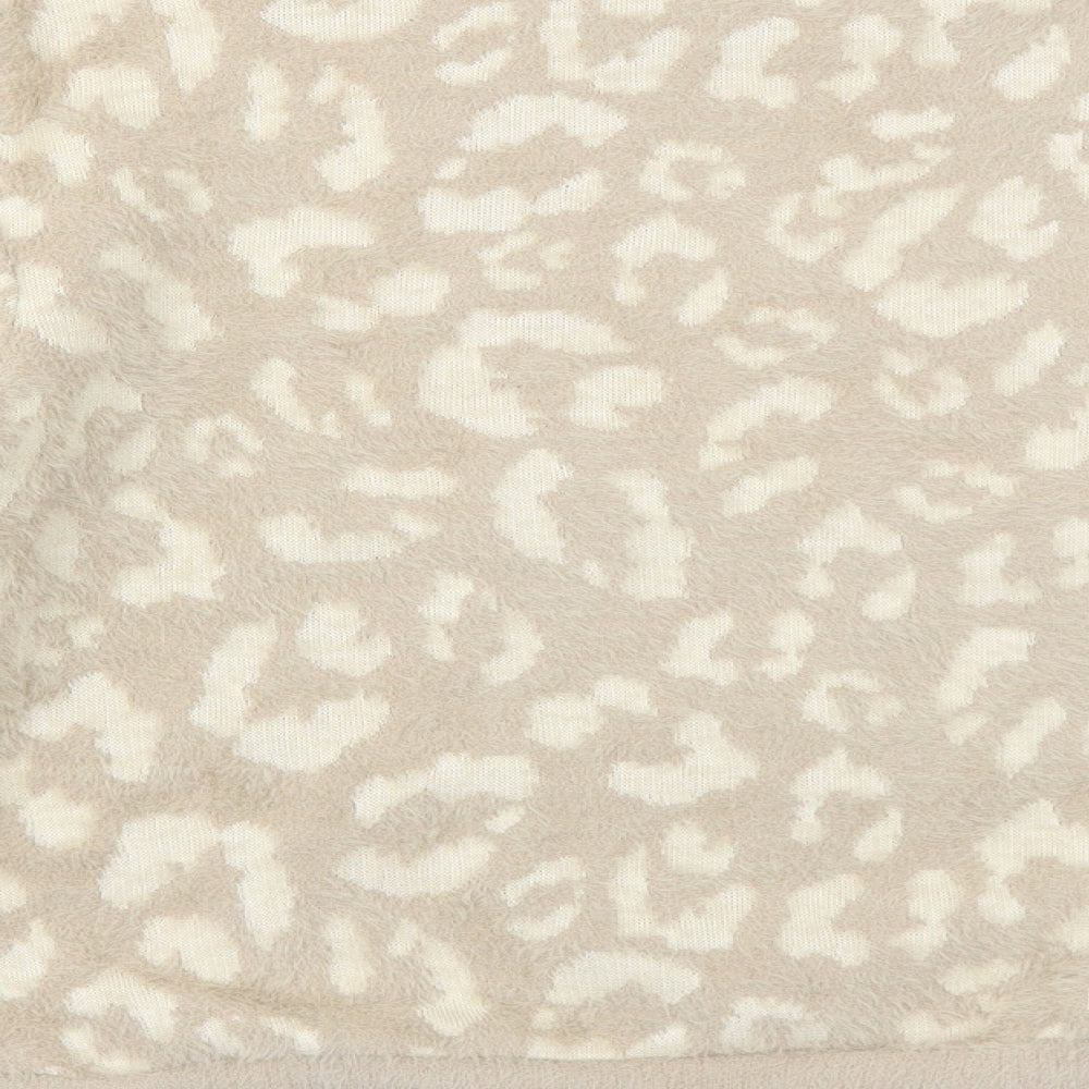 Marks & Spencer Womens Beige Round Neck Animal Print Polyamide Pullover Jumper Size XS - Leopard Pattern