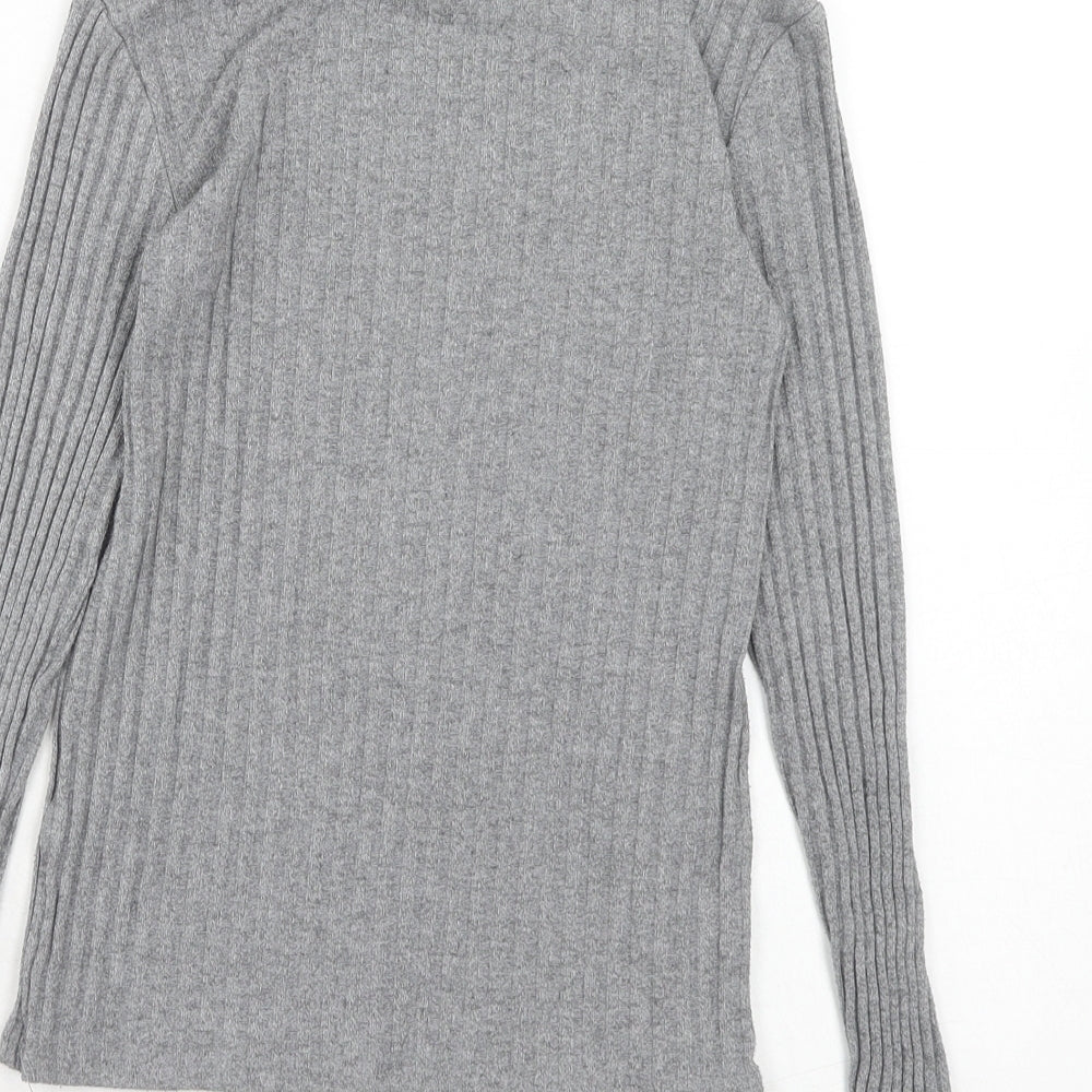 Topshop Womens Grey High Neck Acrylic Pullover Jumper Size 6 - Ribbed