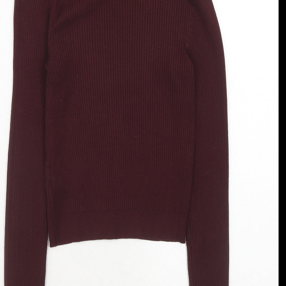 H&M Womens Purple Mock Neck Viscose Pullover Jumper Size XS
