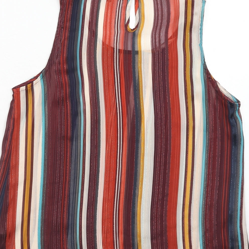 New Look Womens Multicoloured Striped Polyester Basic Tank Size 10 Round Neck