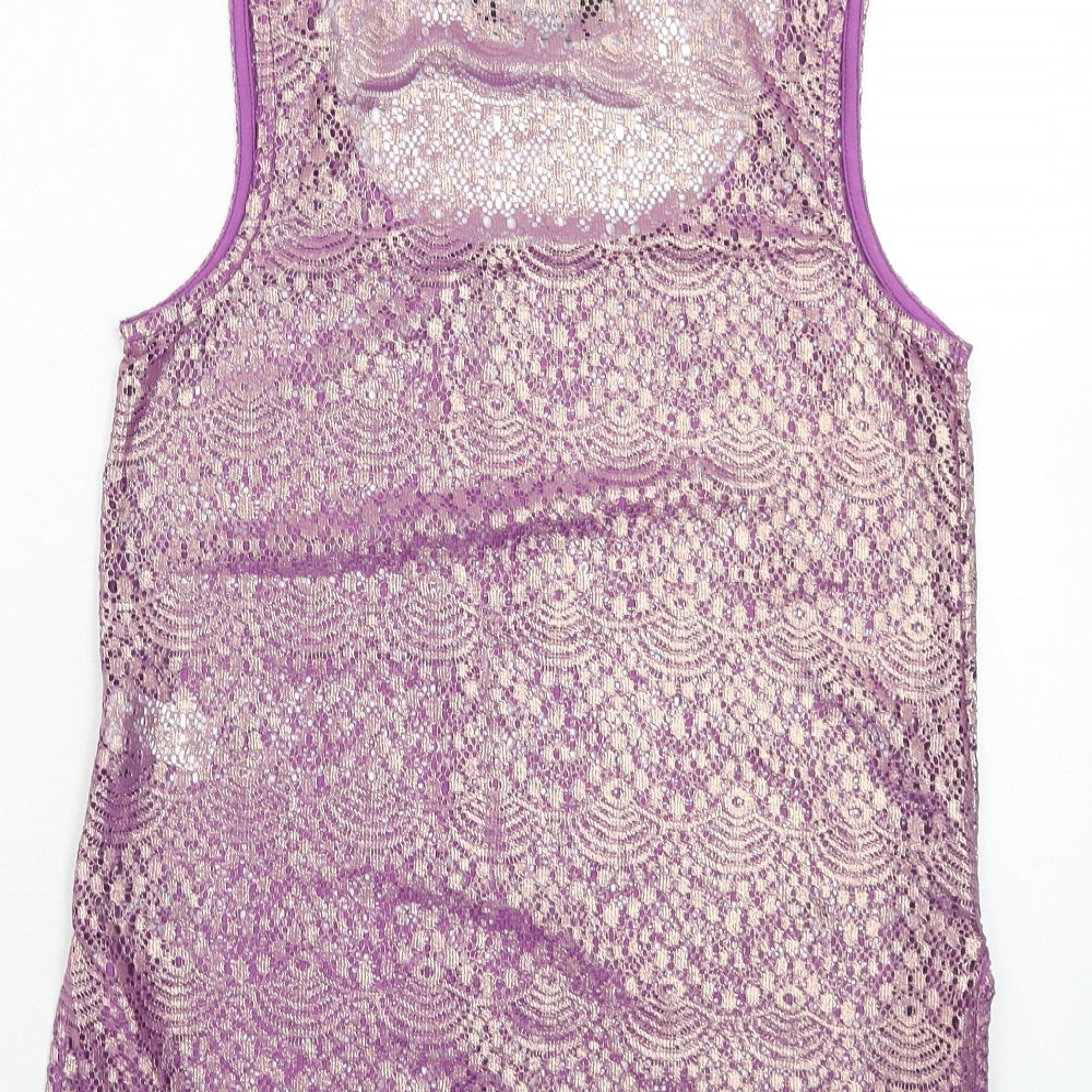 Dorothy Perkins Womens Purple Geometric Polyester Basic Tank Size 6 Round Neck