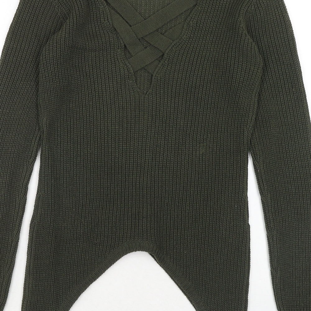 Select Womens Green V-Neck Acrylic Pullover Jumper Size 8