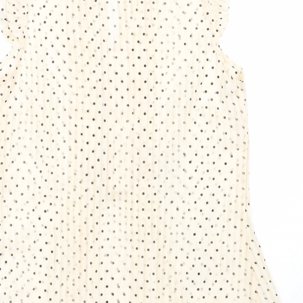 Roman Womens Beige Polka Dot Polyester Basic Button-Up Size 10 V-Neck