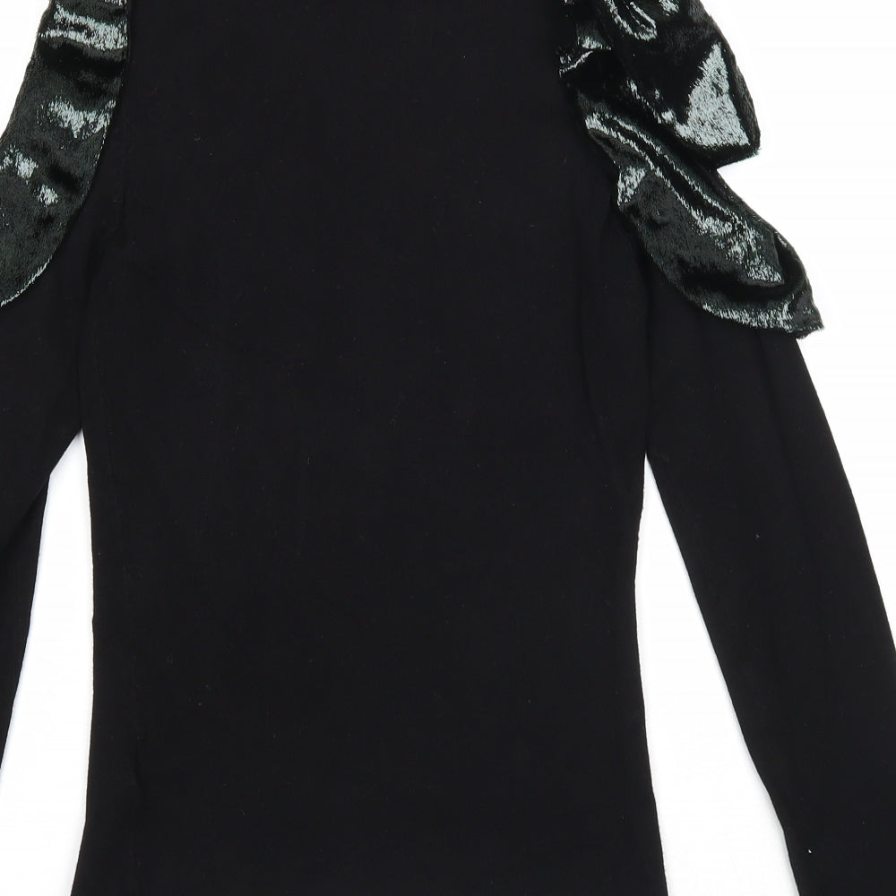 Coast Womens Black Round Neck Polyester Pullover Jumper Size XS