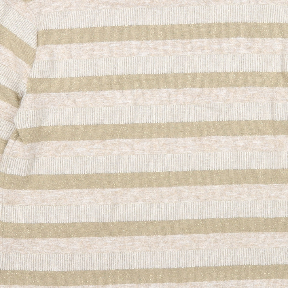 Marks & Spencer Womens Beige Boat Neck Striped Polyester Pullover Jumper Size 12