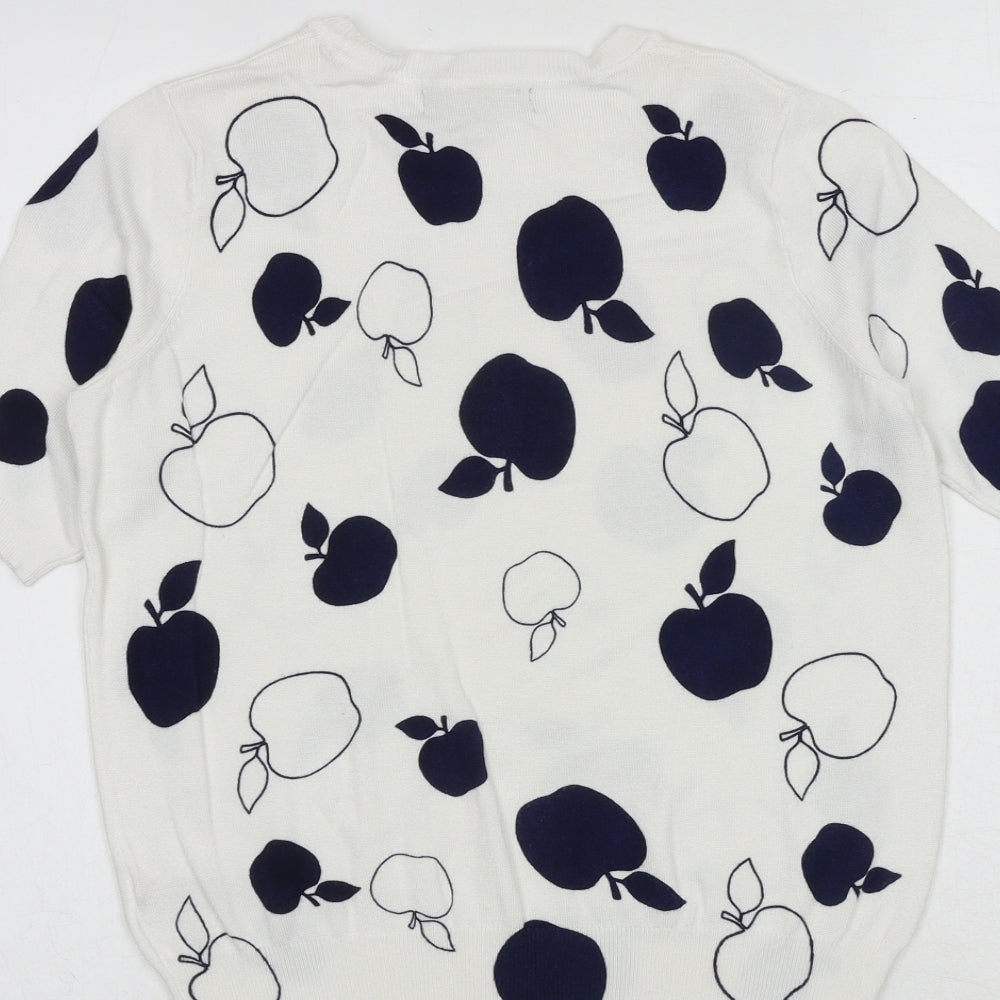 Marks & Spencer Womens White Round Neck Geometric Viscose Pullover Jumper Size 8 - Apple Print