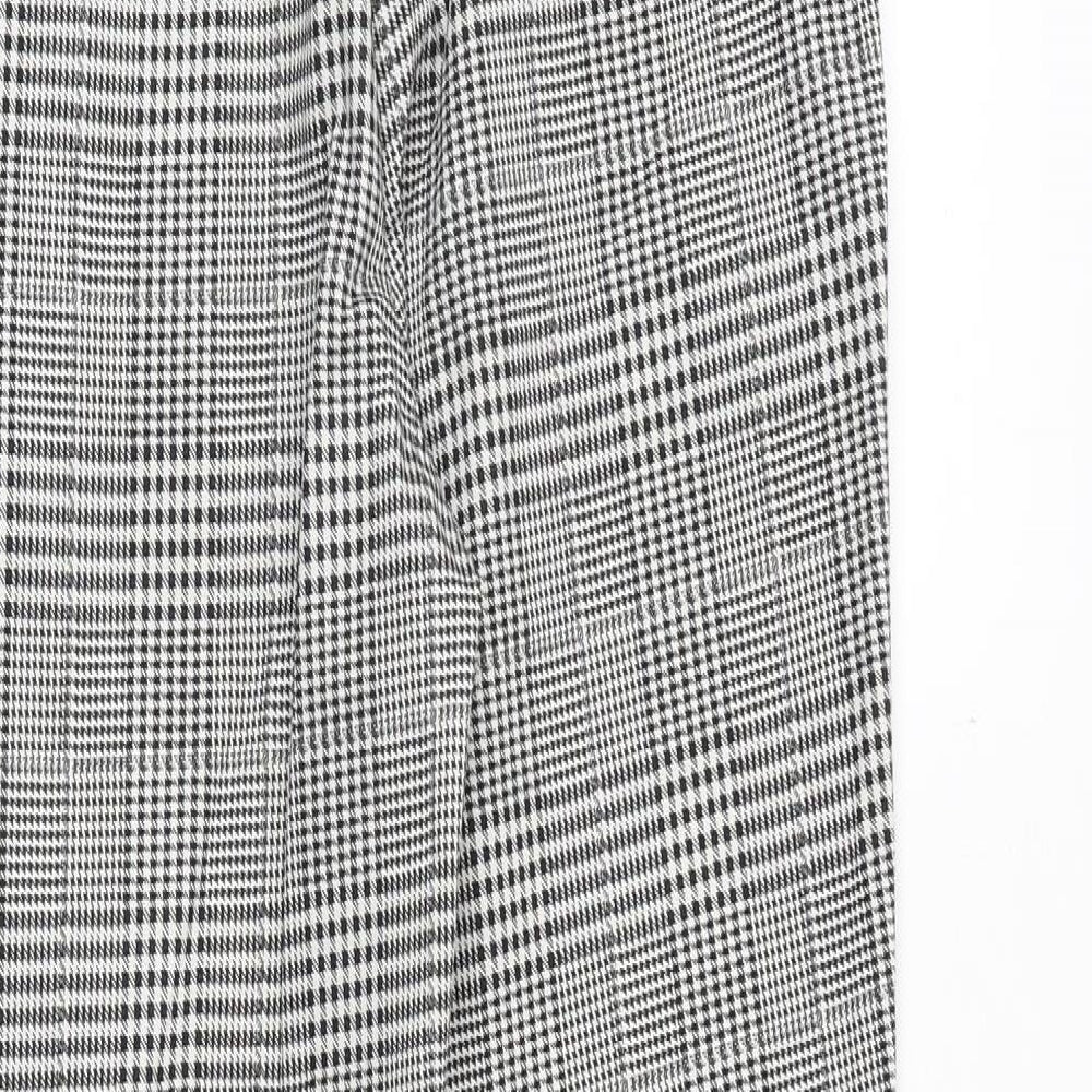 H&M Womens Grey Plaid Cotton Trousers Size 8 Regular Zip