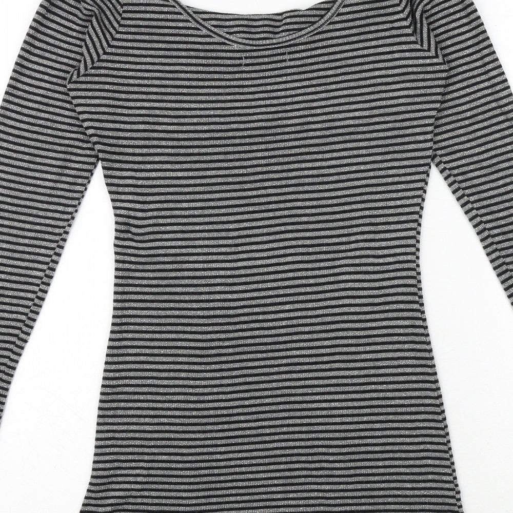 VILA Womens Black Striped Polyester Jumper Dress Size M Cowl Neck Pullover