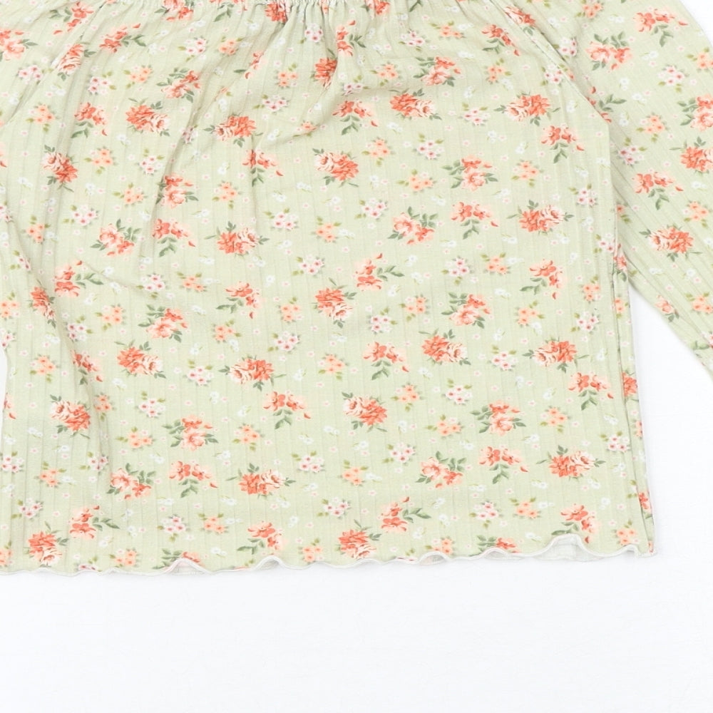 New Look Womens Green Floral Polyester Basic Blouse Size 8 Off the Shoulder