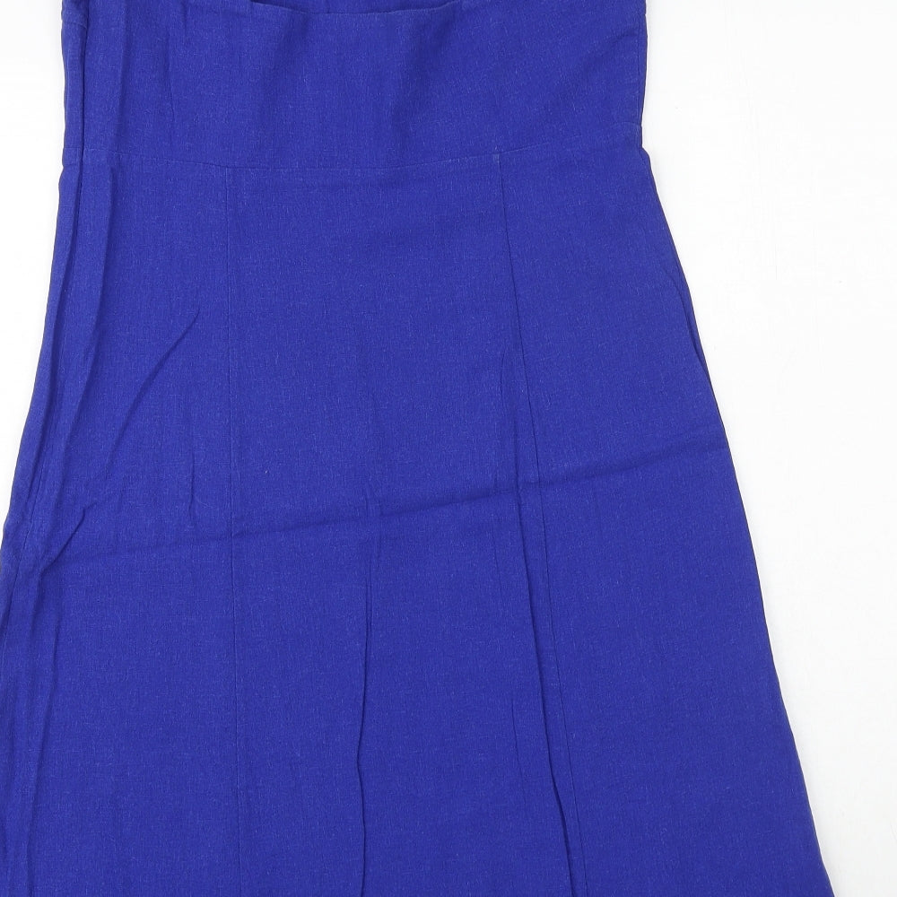 Kenar Womens Blue Linen Pinafore/Dungaree Dress Size 14 Square Neck Zip