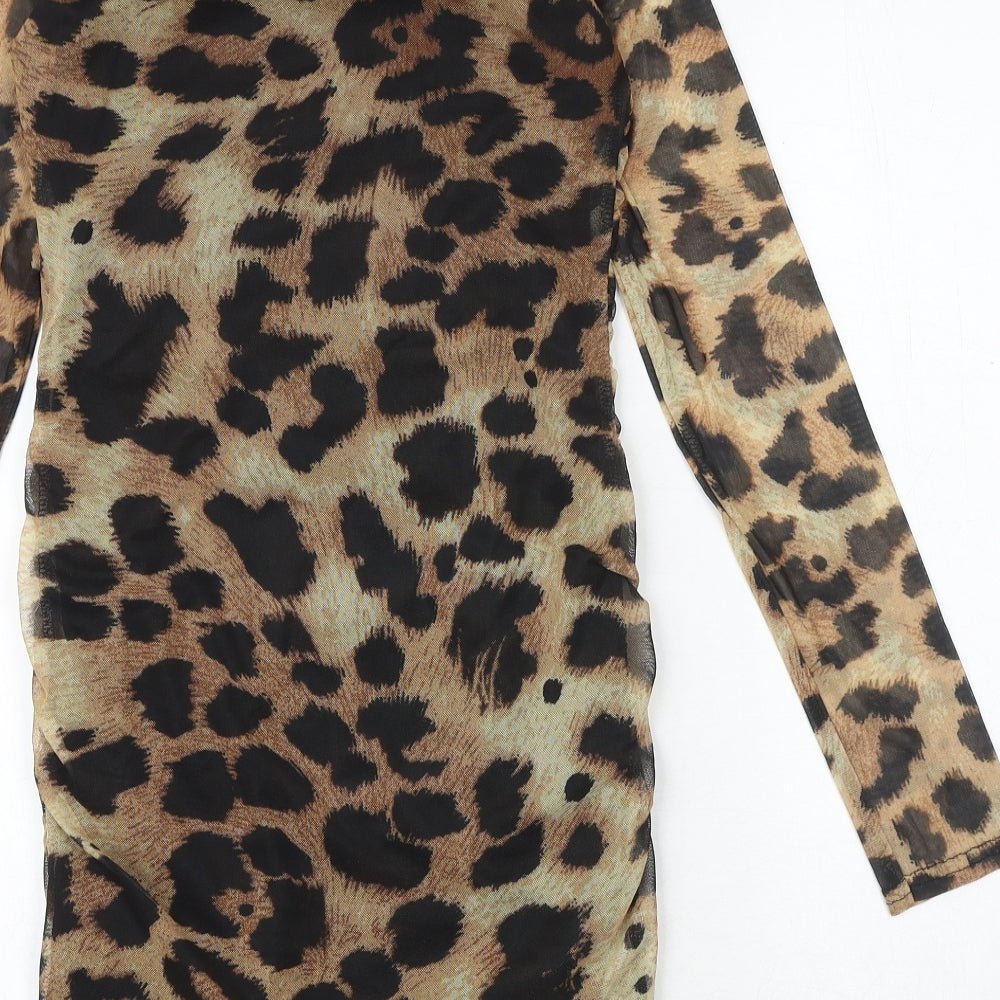 Nasty Gal Womens Black Animal Print Polyester Bodycon Size 10 Square Neck Pullover - Leopard Pattern