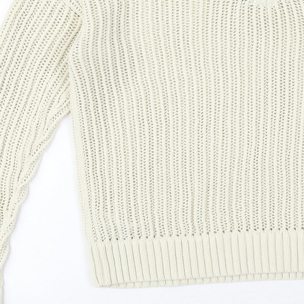 NEXT Womens Beige V-Neck 100% Cotton Pullover Jumper Size XS
