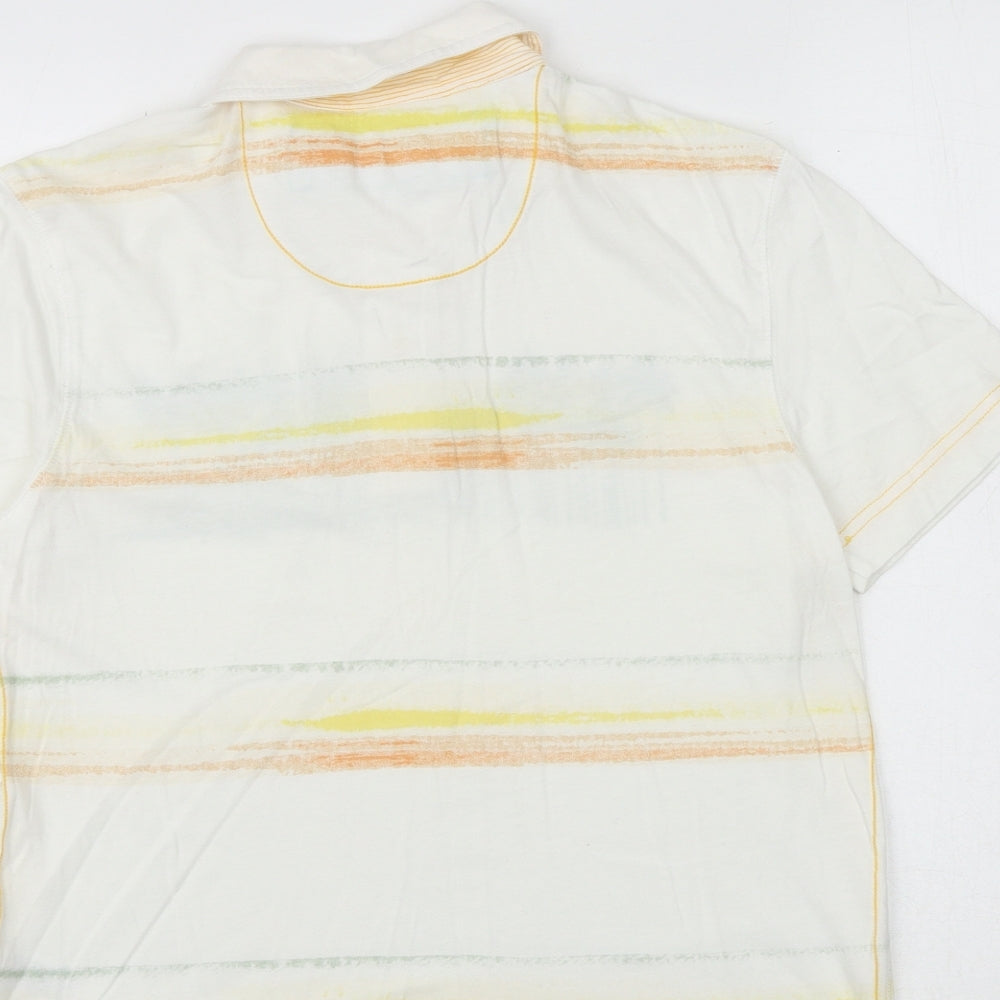Marks & Spencer Boys White Striped 100% Cotton Basic Polo Size 9-10 Years Collared Button - Surfers