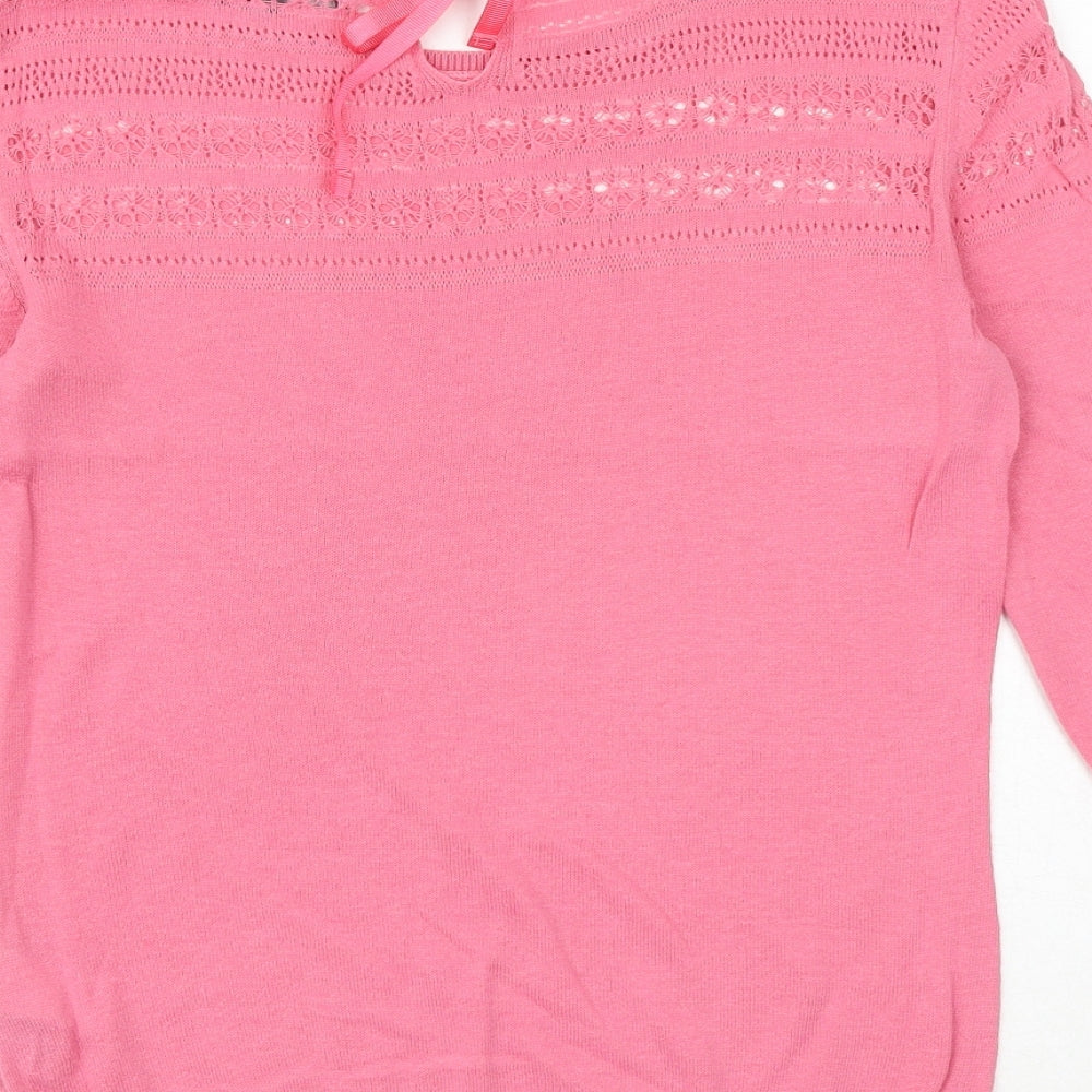 Marks & Spencer Womens Pink Round Neck Cotton Pullover Jumper Size 8