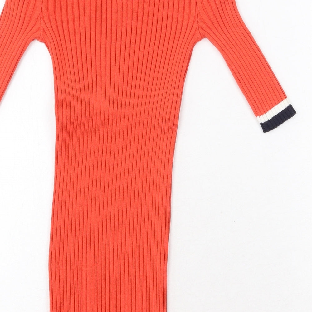 NEXT Womens Orange Boat Neck Acrylic Pullover Jumper Size 8 - Ribbed