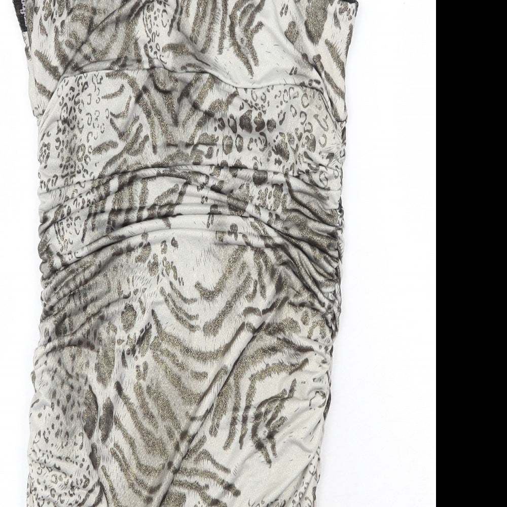 B-Soul Womens Multicoloured Animal Print Polyester Bodycon Size L Scoop Neck Pullover - Leopard Tiger Pattern