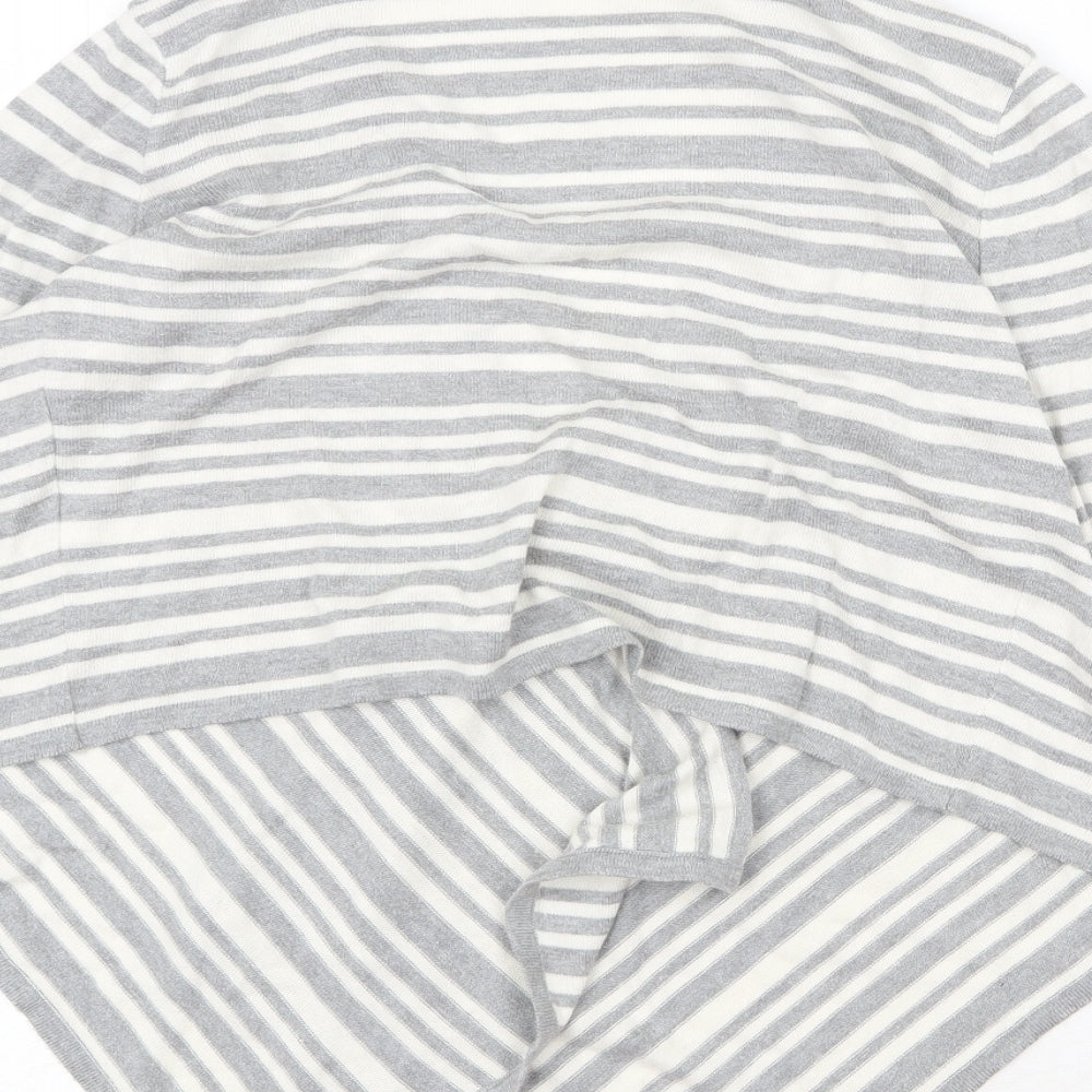 Marks & Spencer Womens Grey V-Neck Striped Acrylic Cardigan Jumper Size 12
