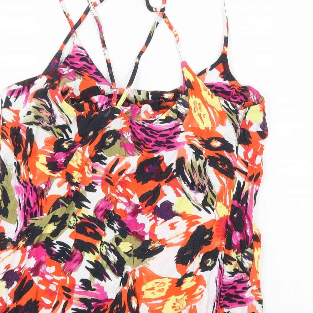 Topshop Womens Multicoloured Geometric Viscose Basic Tank Size 10 Round Neck