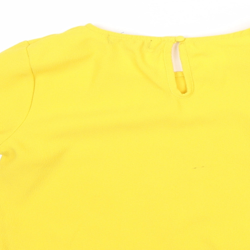 New Look Womens Yellow Polyester Basic Blouse Size 4 Round Neck