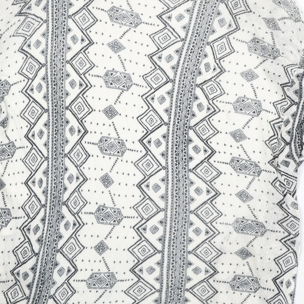 H&M Womens Ivory V-Neck Geometric Viscose Cardigan Jumper Size S - Open