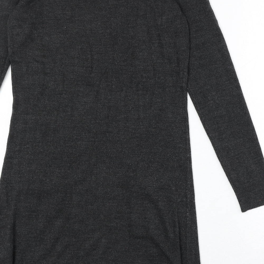 Marks & Spencer Womens Grey Acrylic Jumper Dress Size 8 Round Neck Pullover