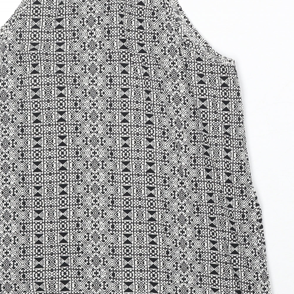 New Look Womens Black Geometric Viscose Basic Tank Size 8 Square Neck