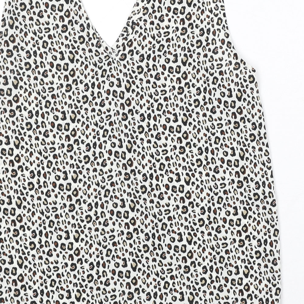NEXT Womens White Animal Print Polyester Basic Tank Size 10 V-Neck - Leopard Print