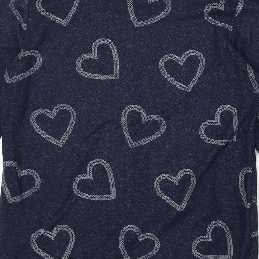 Marks & Spencer Womens Blue Geometric Viscose Pullover Sweatshirt Size 10 Pullover - Heart Pattern