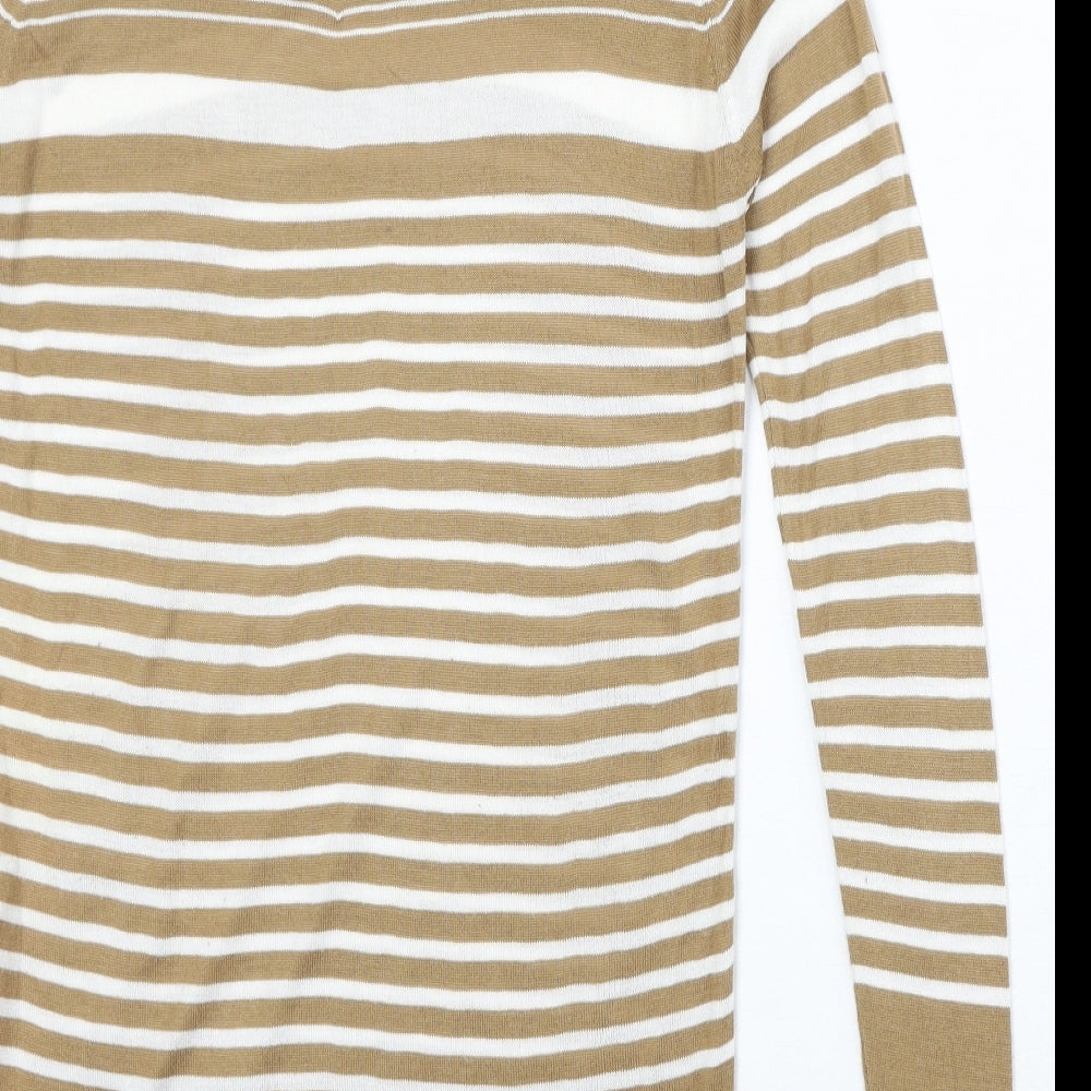 NEXT Womens Brown Boat Neck Striped Viscose Pullover Jumper Size 8