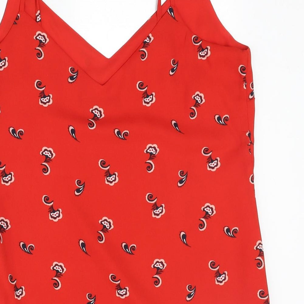 Marks & Spencer Womens Red Geometric Polyester Basic Tank Size 10 V-Neck