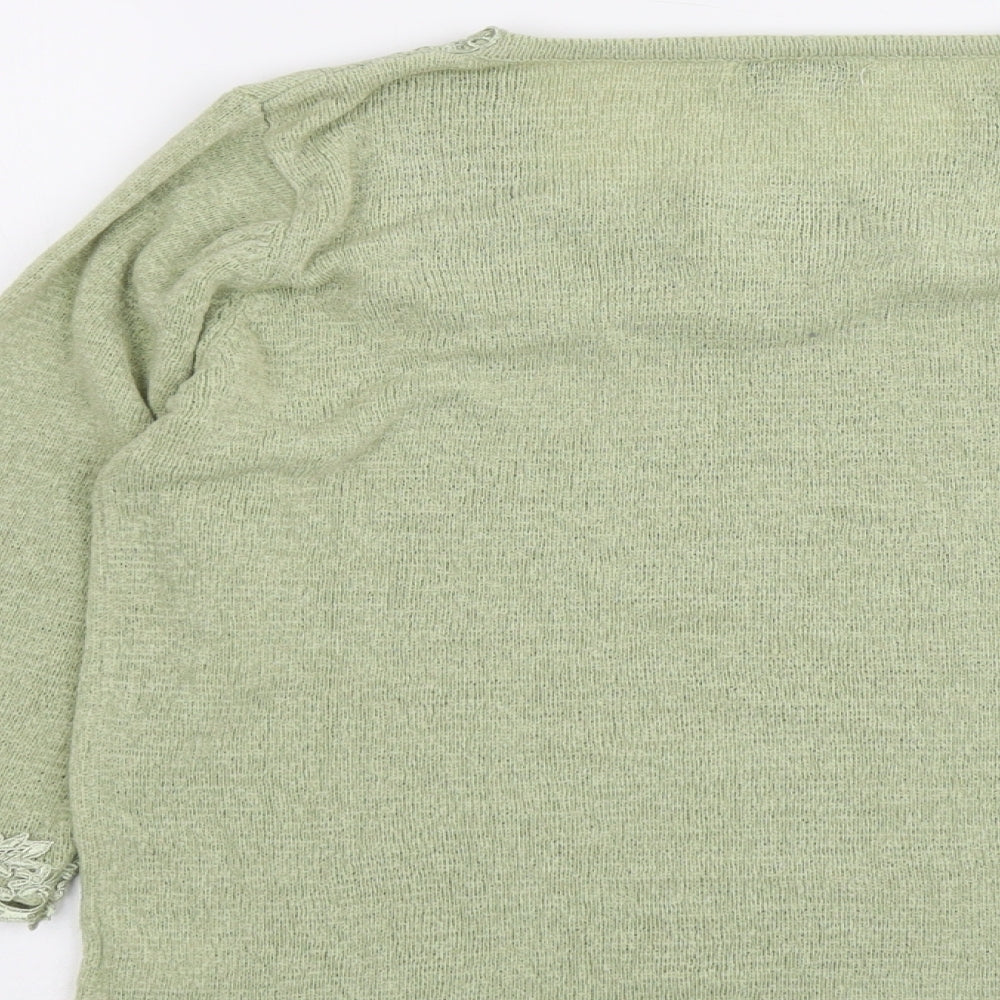 Fay Louise Womens Green Boat Neck Acrylic Pullover Jumper Size M - Crocheted Lace Trim