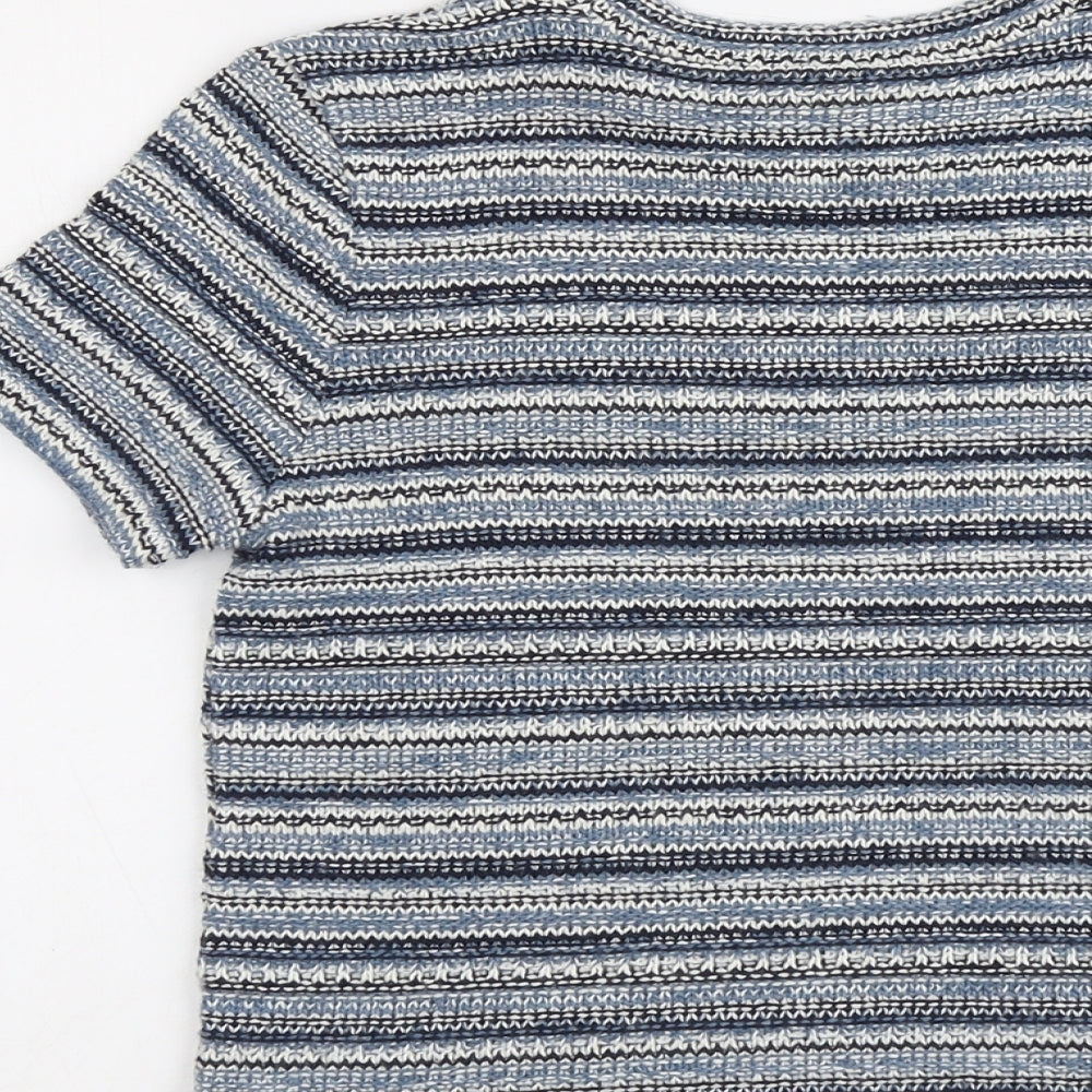 River Island Womens Blue Boat Neck Striped Acrylic Pullover Jumper Size 14