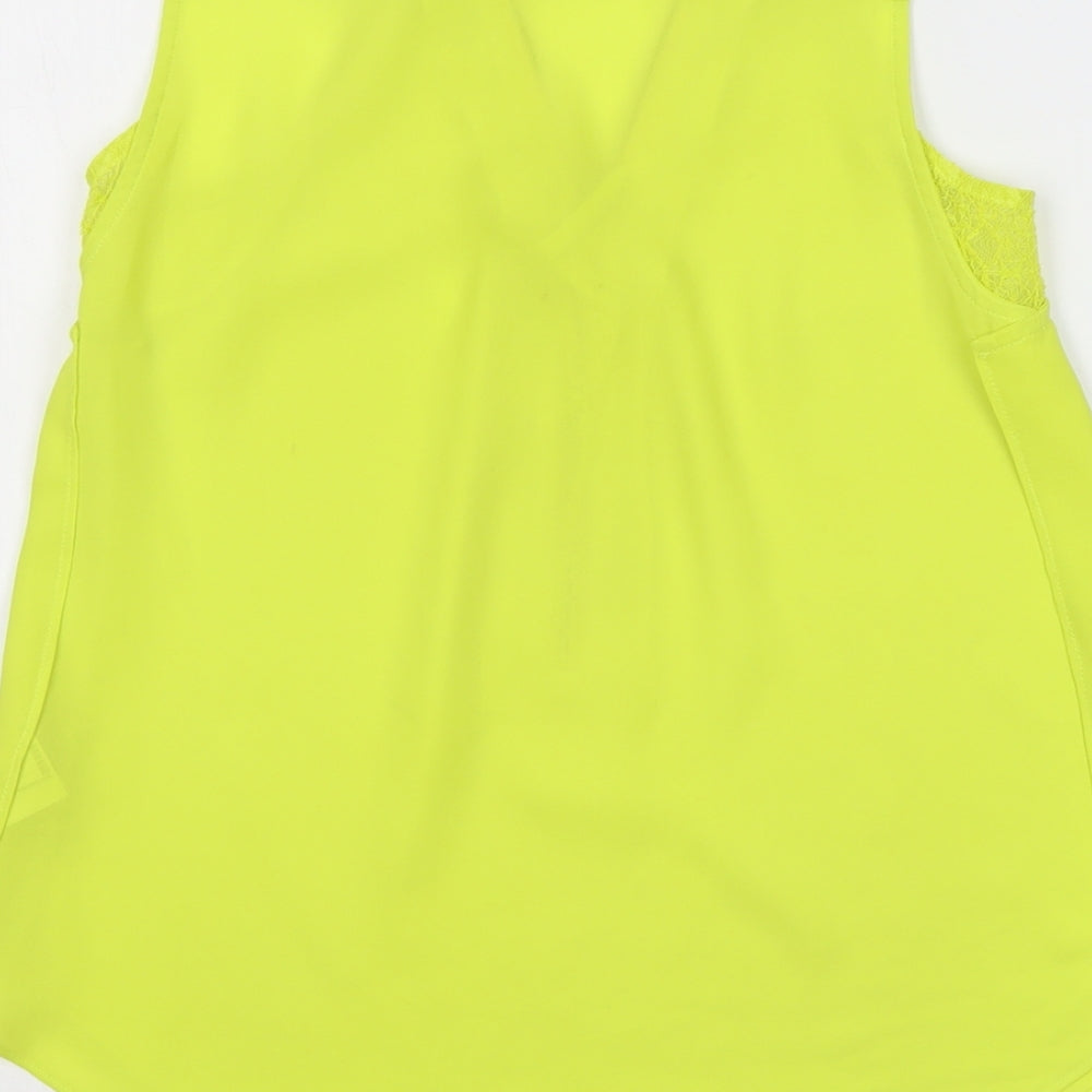 Warehouse Womens Green Polyester Basic Tank Size 8 V-Neck